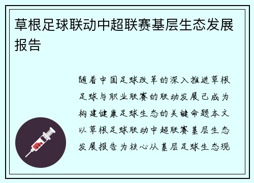 草根足球联动中超联赛基层生态发展报告